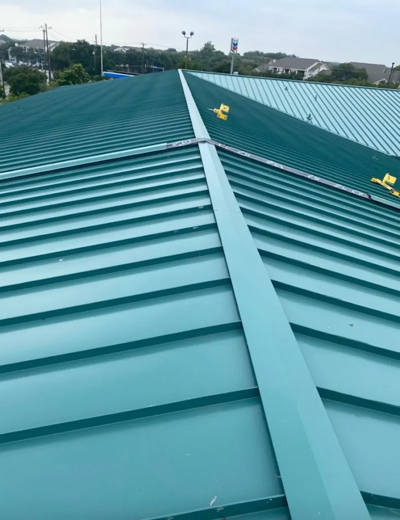 Green commercial metal roof ridge and valley for Metal Roof Repair in Hanover Park